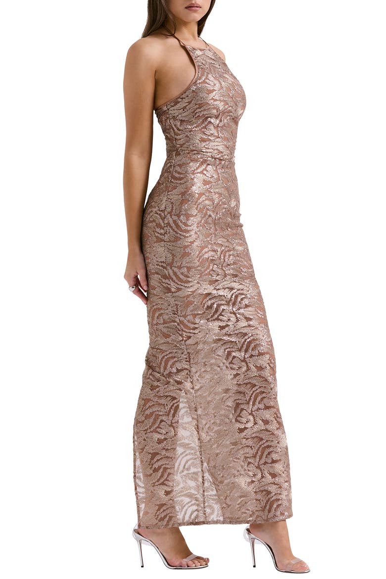 Giada Beaded Halter Gown, Alternate, color, ROSE GOLD