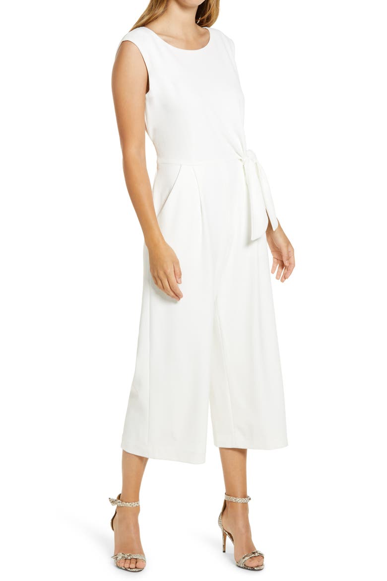 Side Tie Crepe Crop Jumpsuit, Main, color, IVORY