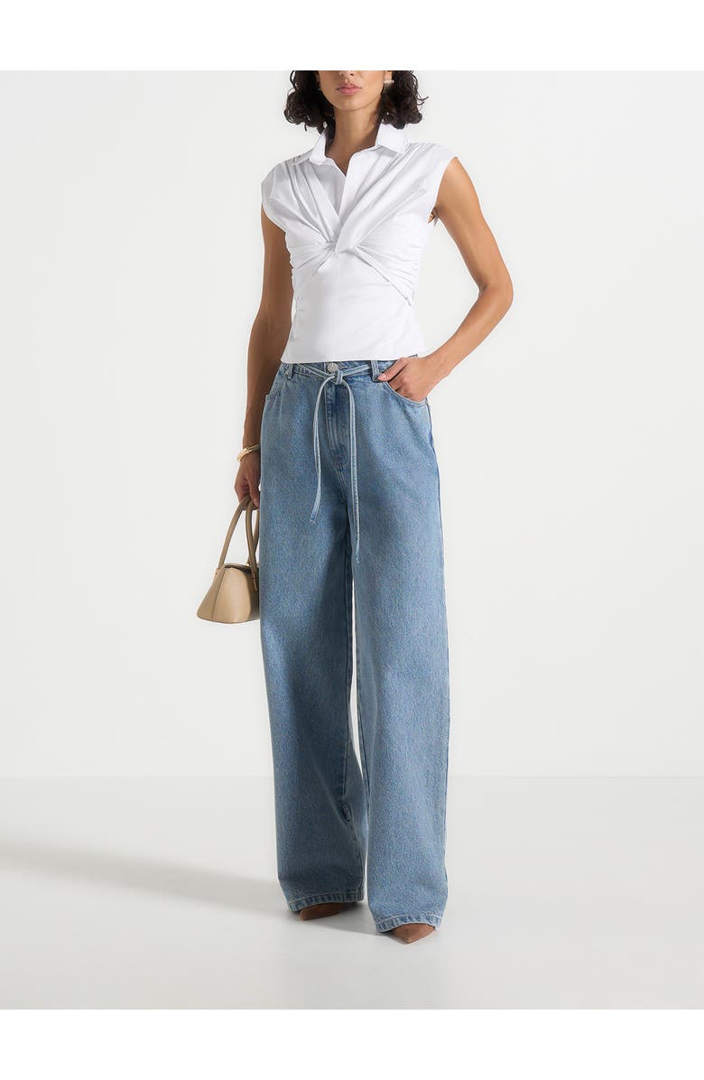 Manière De Voir Yvette Knotted Front Sleeveless Shirt, Alternate, color, White