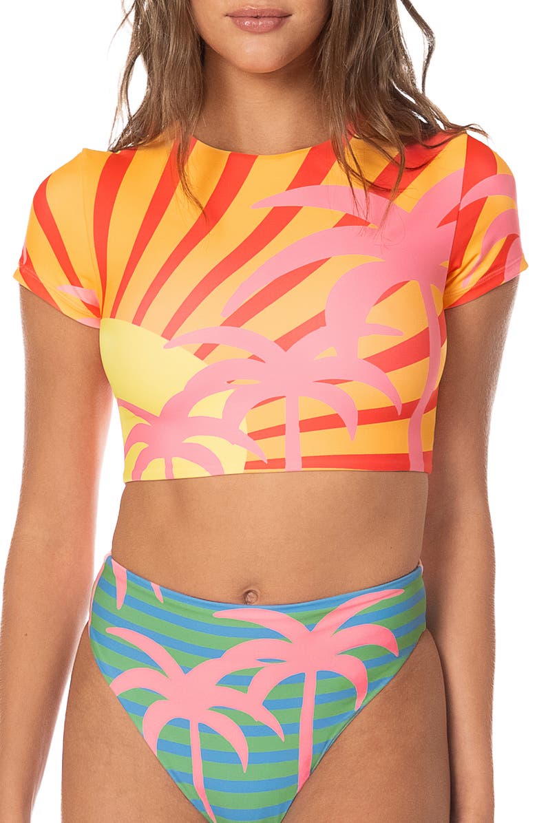 Maaji Jungle Sway Milano Reversible Crop Rashguard, Main, color, Open Yellow