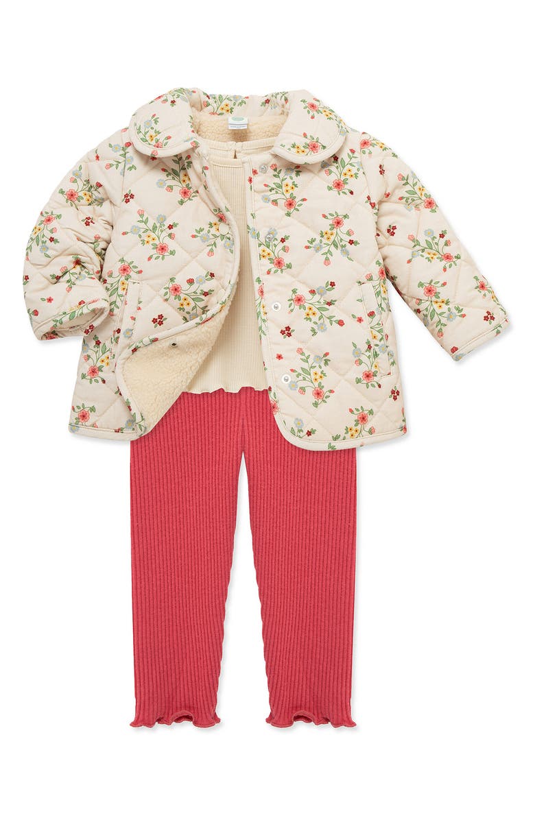 Little Me Floral Quilted Jacket, Long Sleeve Top & Leggings Set, Alternate, color,