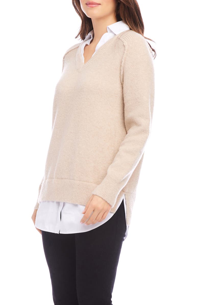 Karen Kane Mixed Media Layered Sweater, Alternate, color, Sand