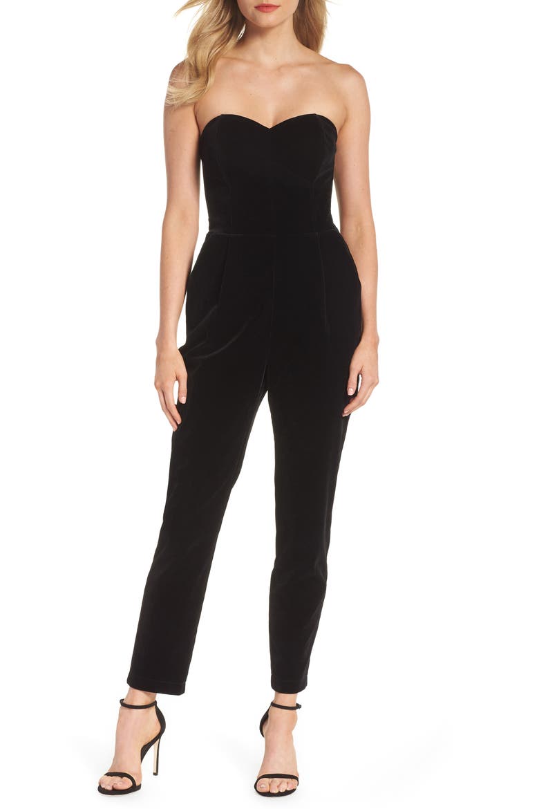 Hayden Strapless Velvet Jumpsuit, Main, color, BLACK