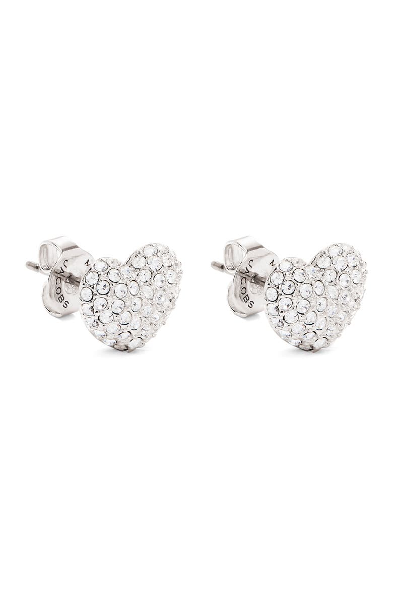 Heart Pavé Stud Earrings, Alternate, color, SILVER/ CRYSTAL