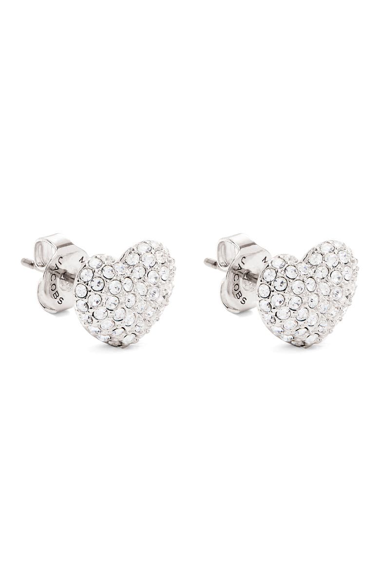 Marc Jacobs Heart Pavé Stud Earrings, Alternate, color, Silver/ Crystal