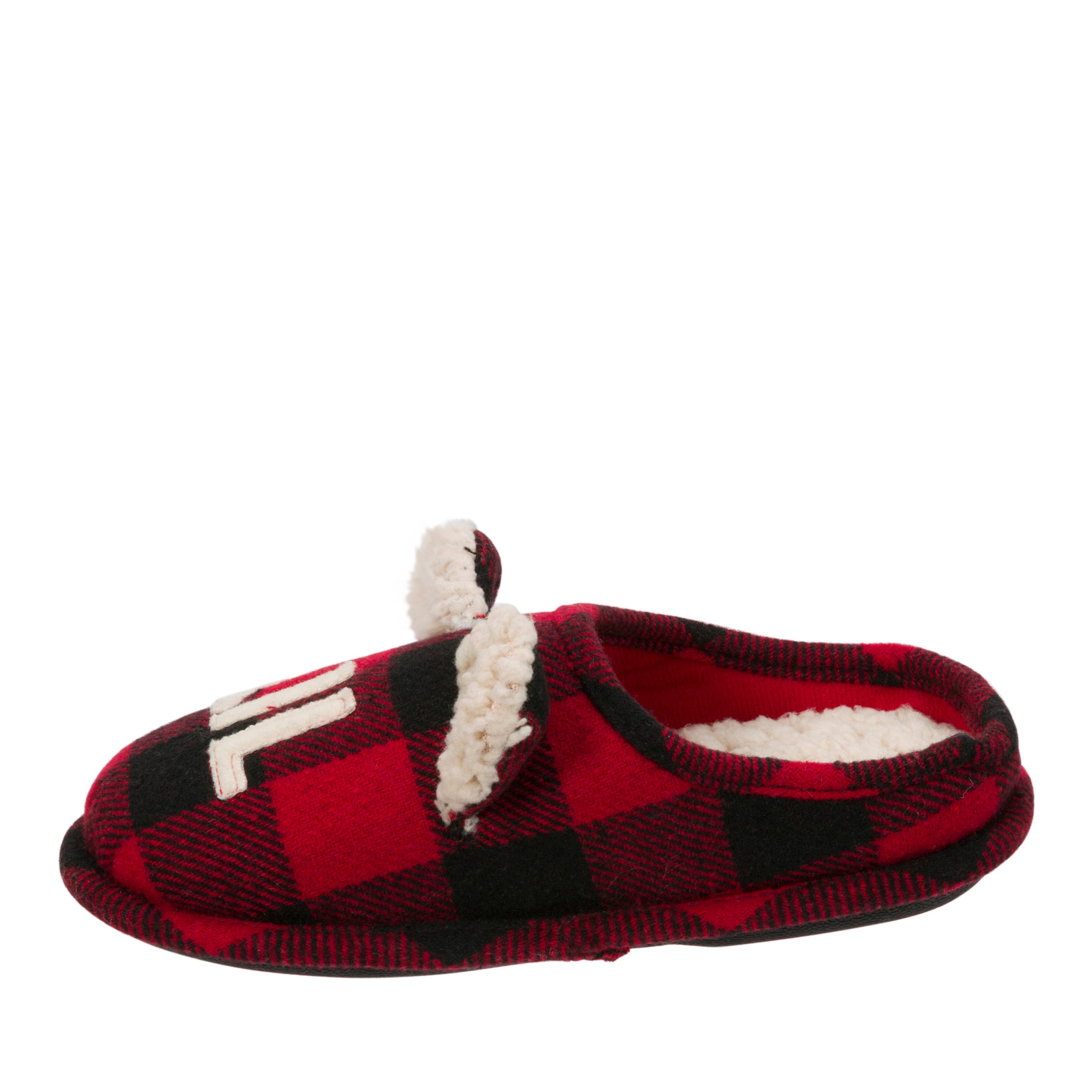 DEARFOAMS Kids' Buffalo Check Lil Bear Clog Slipper, Alternate, color, Red Plaid