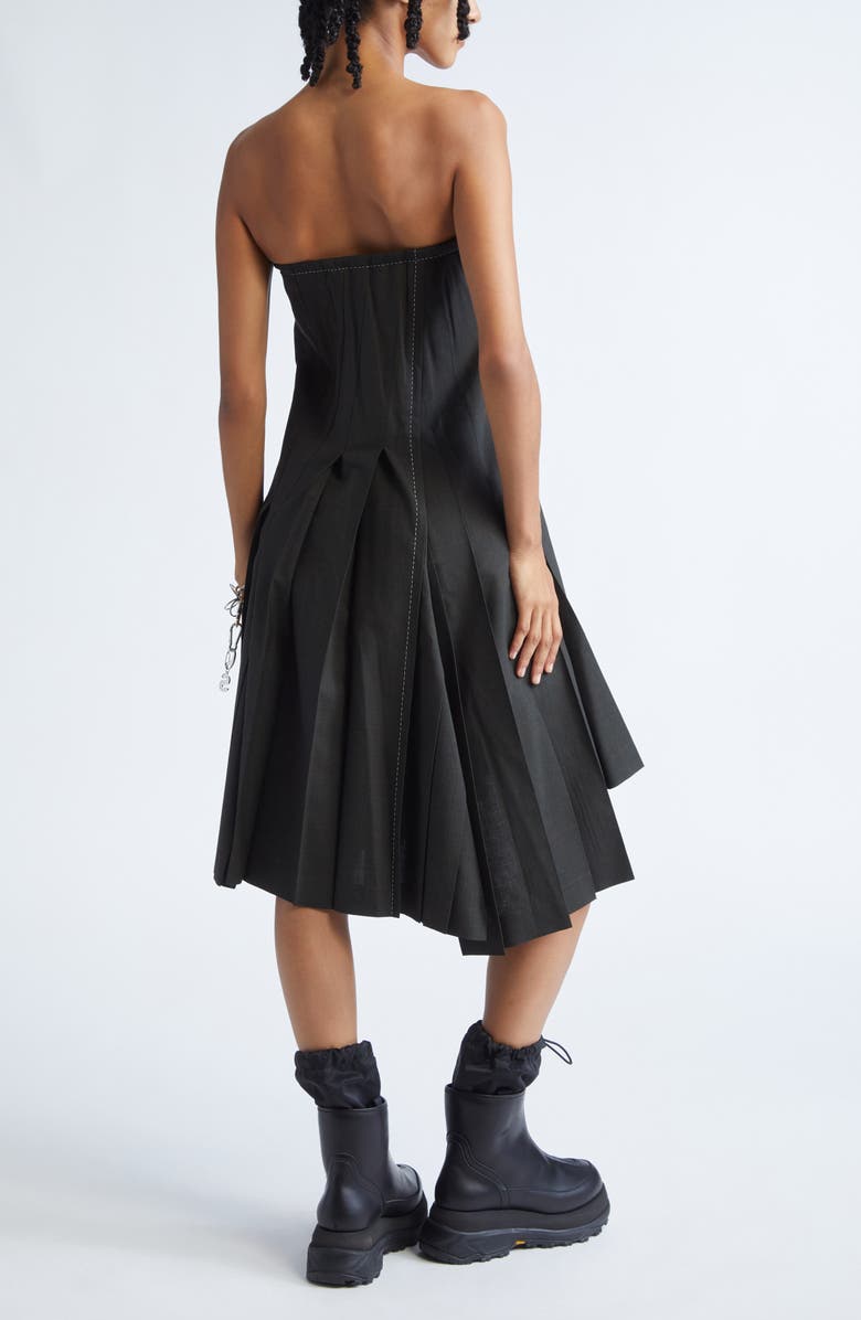 Sacai Glen Plaid Mixed Media Strapless Dress, Alternate, color, Khaki