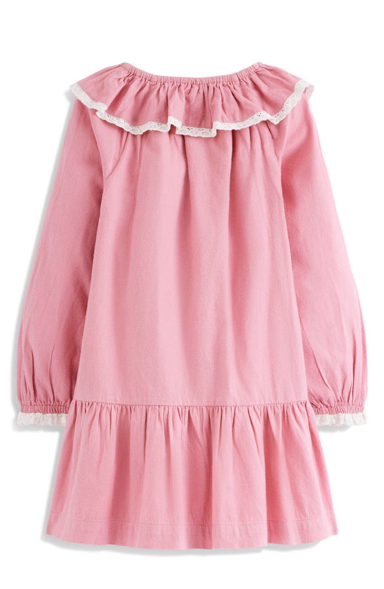 Mini Boden Kids' Lace Trim Collared Woven Dress, Alternate, color, Rose Pink Fairies