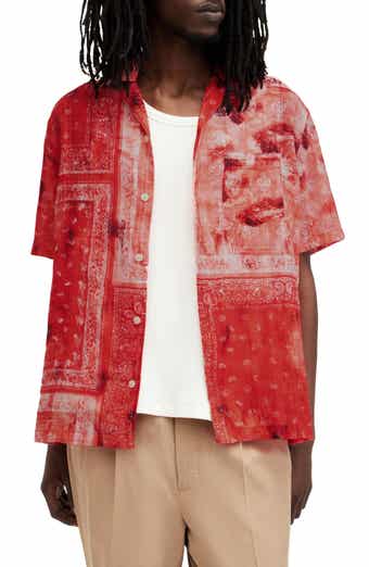 AllSaints Tijuana Bandana Print Short Sleeve Cotton Button-Up Shirt