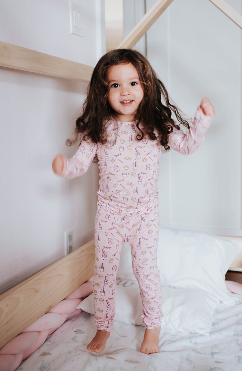 Bellabu Bear Kids' Milk & Cookies Pink Fitted Pajamas, Alternate, color,