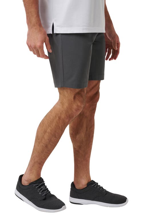 Travismathew Travel Year Flat Front Shorts In Grey Pinstripe
