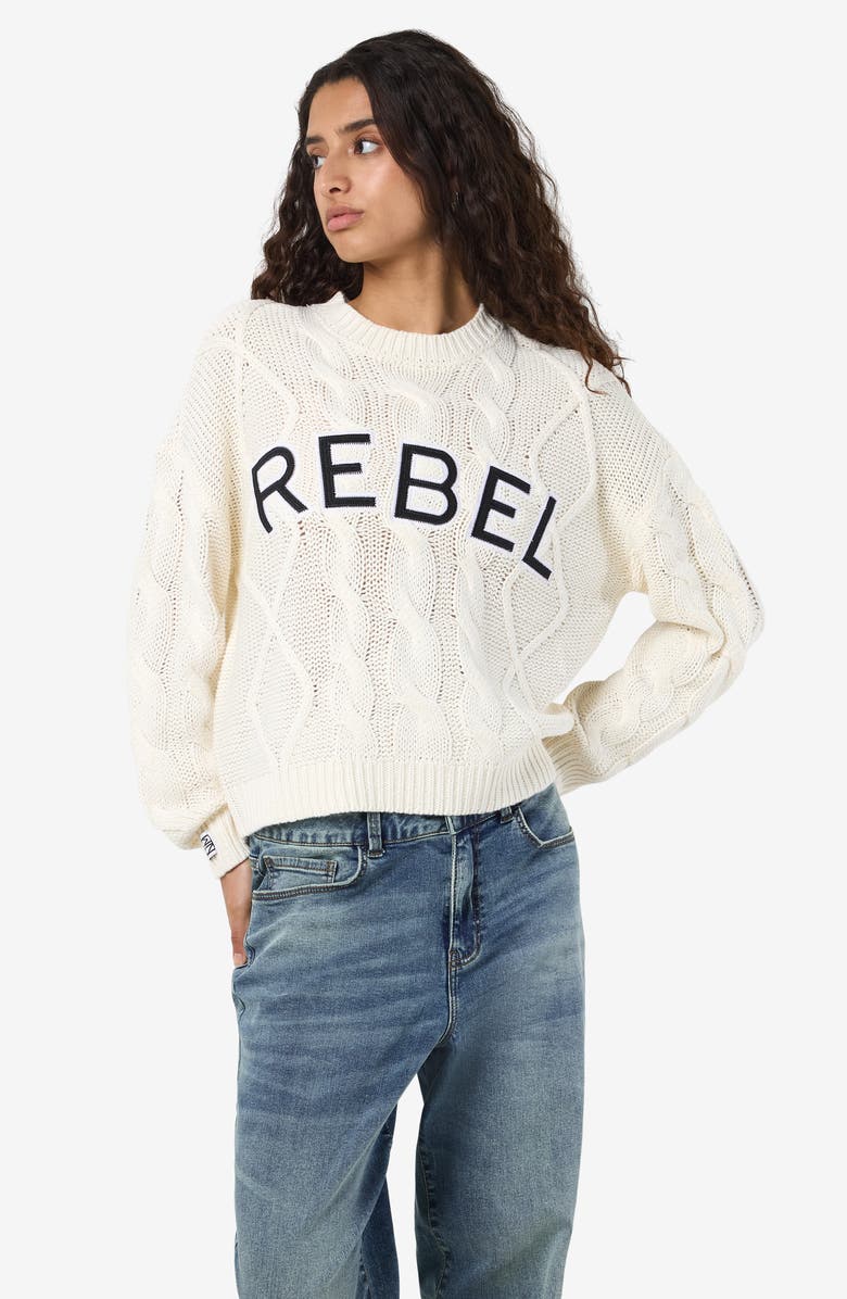 Noisy may Rebecca Cable Stitch Sweater, Alternate, color, Birch Detail Rebel