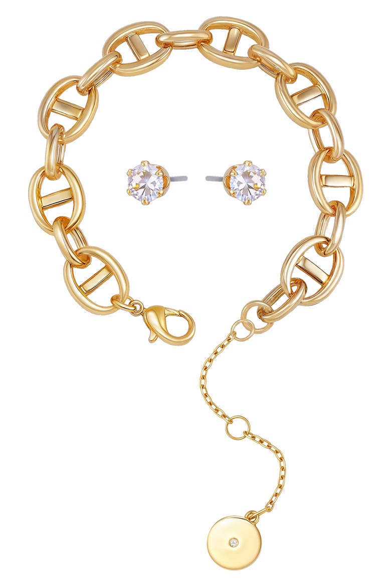 Link Bracelet & Stud Earrings Set, Alternate, color, GOLD TONE