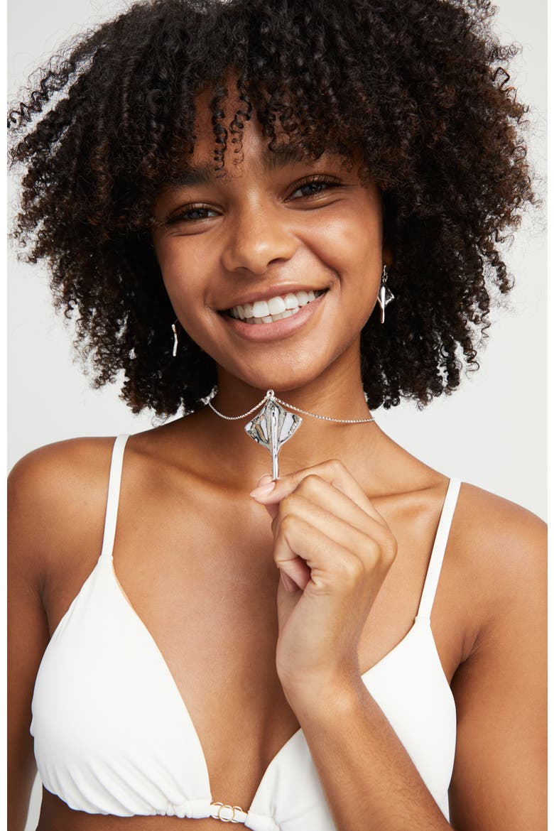 Silver-Plated Short Chain Pendant with Manta Ray Figure, Alternate, color, Silver
