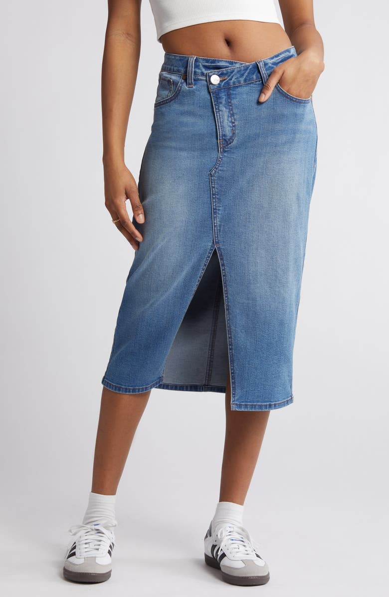 1822 Denim Crossover Waist Denim Skirt, Alternate, color,