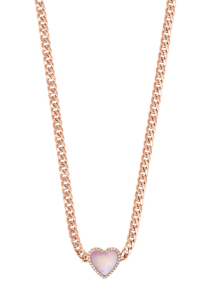 14K Rose Gold Diamond & Mother of Pearl Heart Chain Necklace, Main, color, 14K Gold