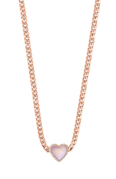 14K Rose Gold Diamond & Mother of Pearl Heart Chain Necklace