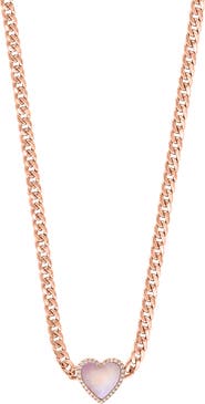 EFFY 14K Rose Gold Diamond & Mother of Pearl Heart Chain Necklace