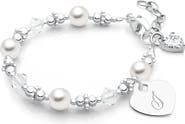 Tiny Blessings Sterling Silver Crystals & Pearls & Engraved Initial 5.25" Bracelet