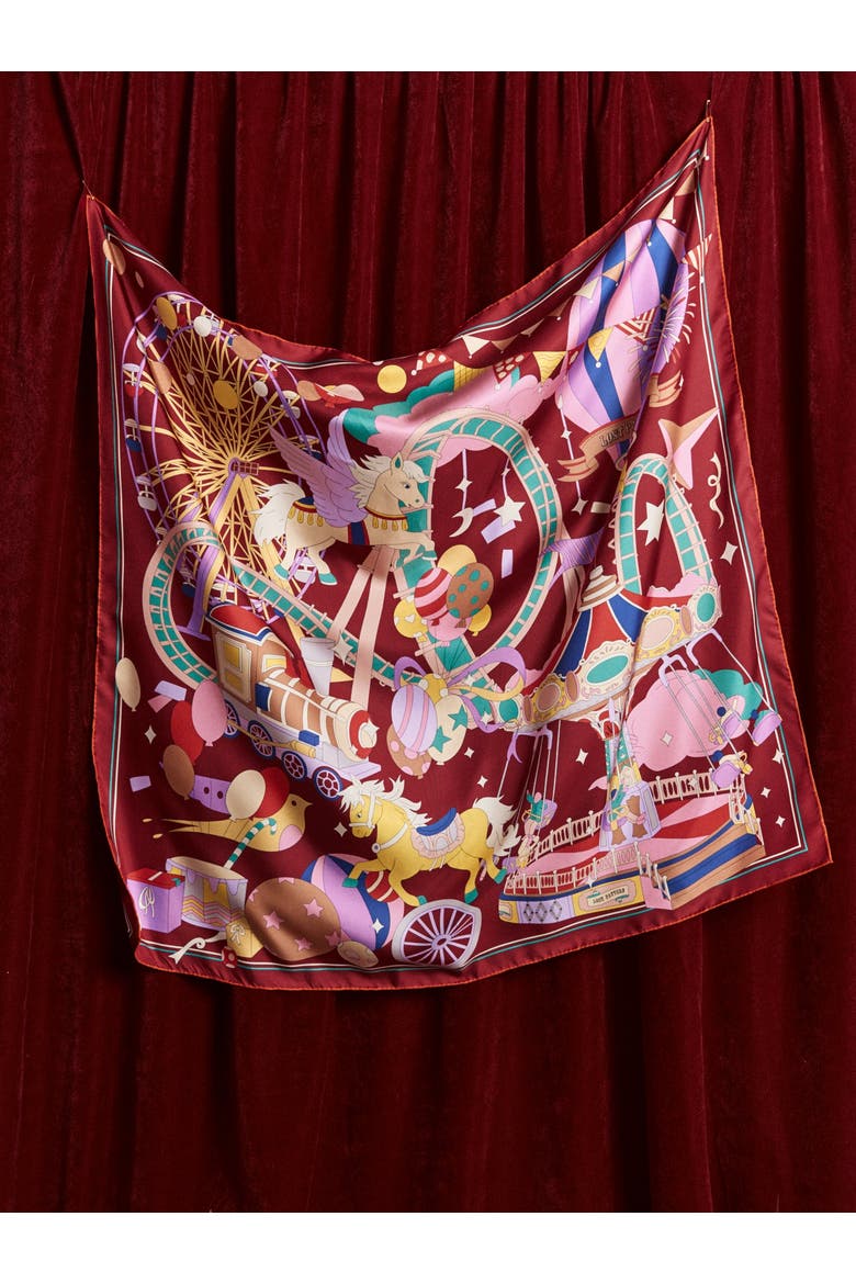 "Pop Pony" Silk Twill Large Silk Scarf, Alternate, color, Burgundy