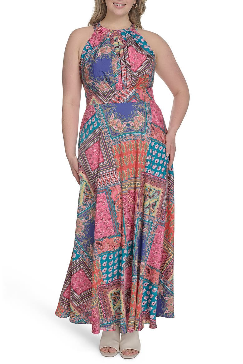 Mixed Scarf Print Sleeveless Maxi Dress, Main, color, PINK MULTI