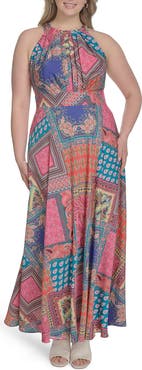 Eliza J Mixed Scarf Print Sleeveless Maxi Dress