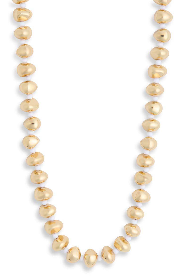 Metallic Beaded Necklace, Main, color, WHITE- GOLD