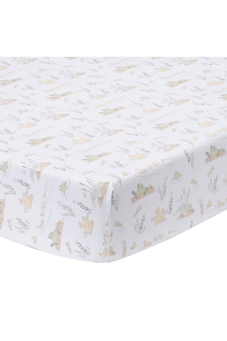 Froggy and Friends 100% Cotton Baby Fitted Crib/Toddler Sheet, Main, color, White