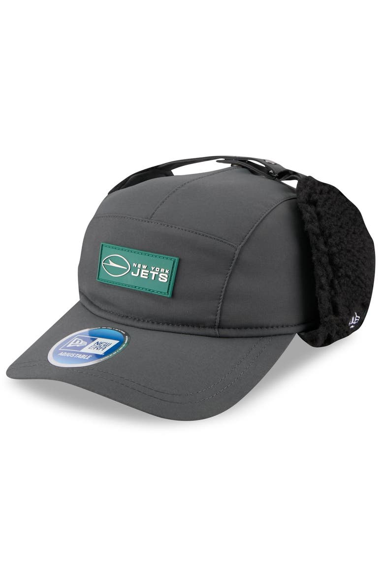 Men's New Era Charcoal New York Jets 2025 Sideline Cold Weather Runner Dog Ear Adjustable Hat, Main, color, Charcoal