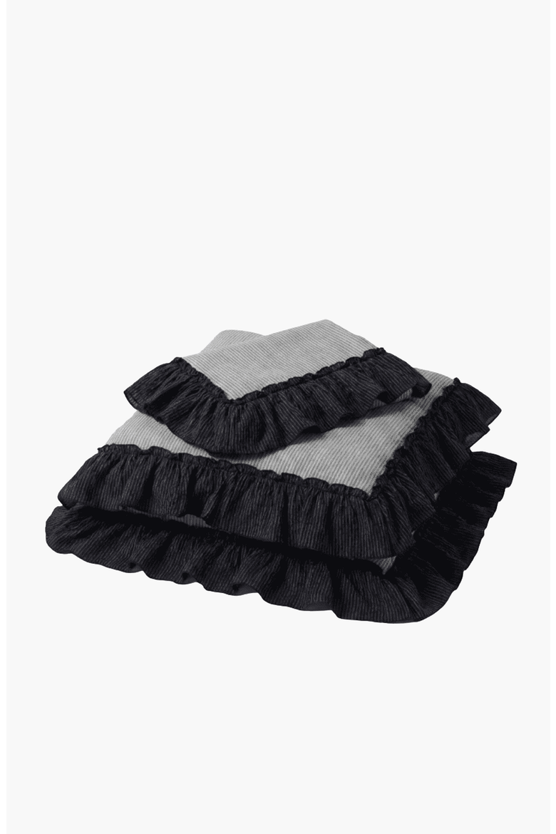 Stripe Ruffle Lace Bedding Set, Main, color, Gray Stripe / Ruffle