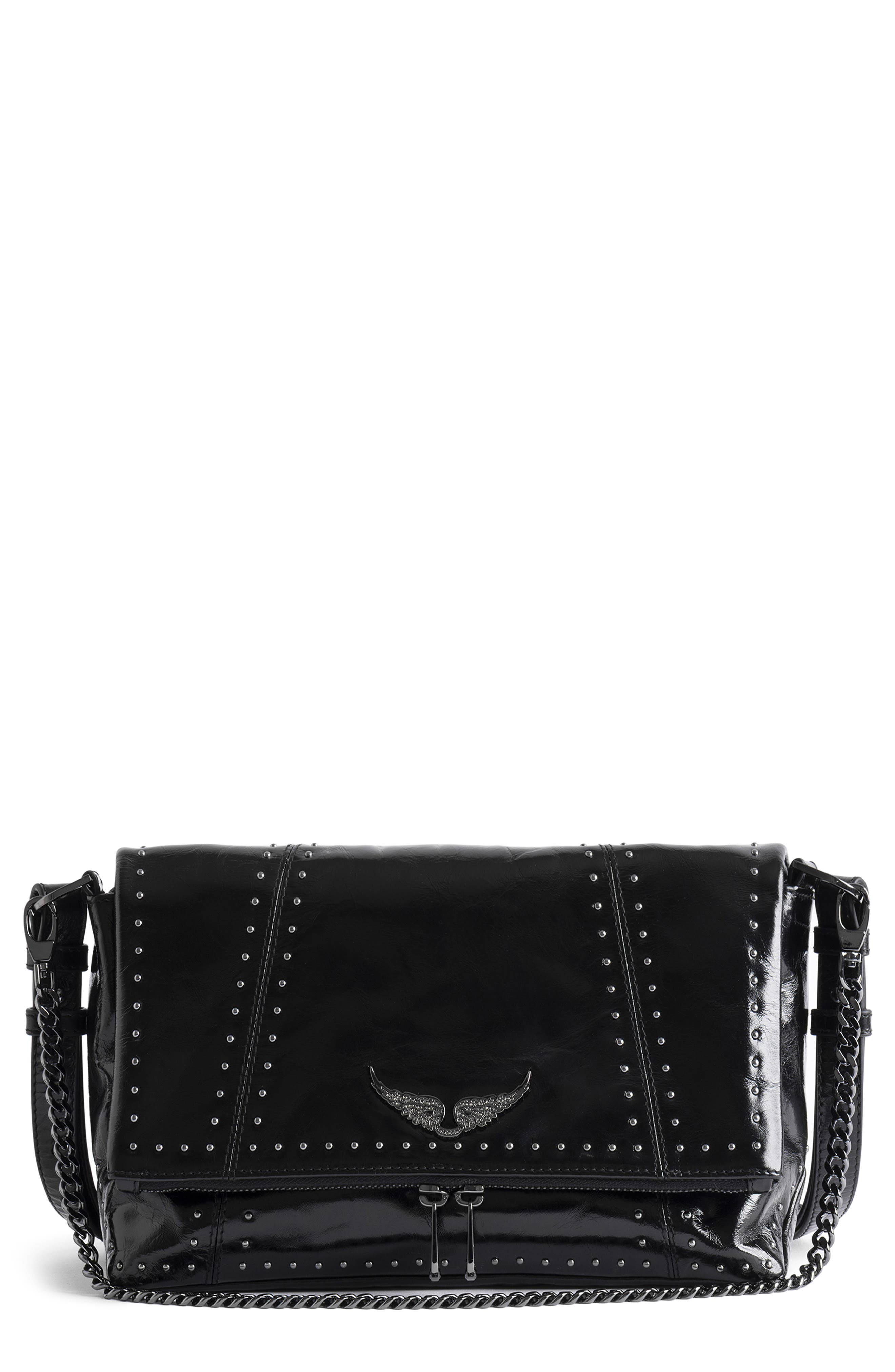 Zadig & Voltaire Rocky II Leather Crossbody Bag, Main, color, Black