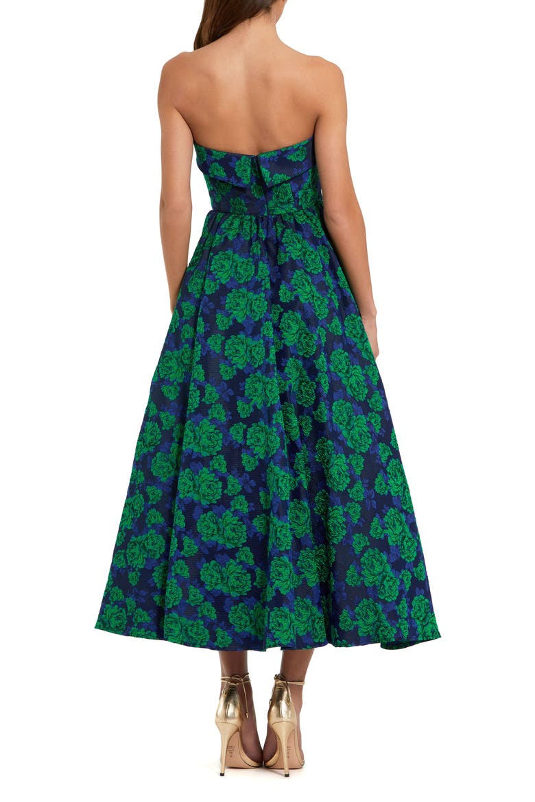 Brocade Strapless A Line Midi Dress, Alternate, color, Emerald Multi