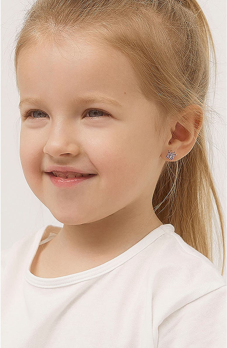 In Season Jewelry Dainty Cubic Zirconia Butterfly Earrings, Alternate, color, Purple