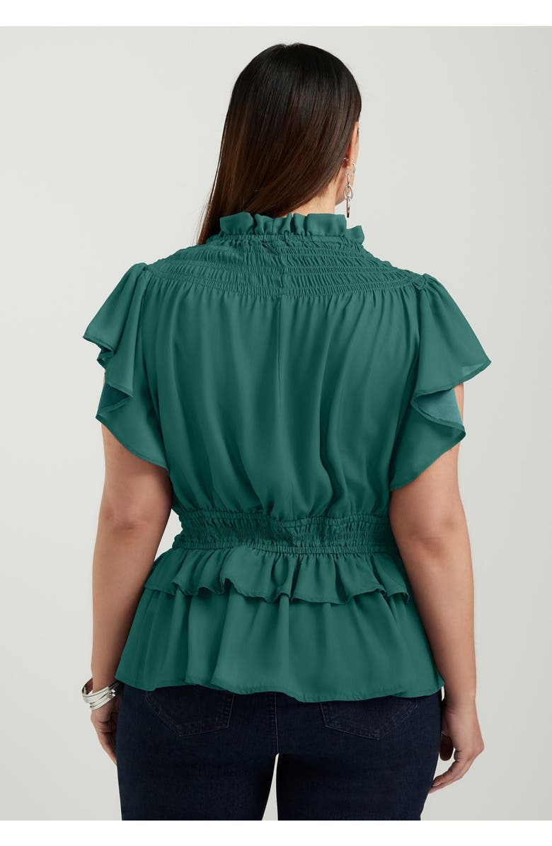 June + Vie Mockneck Ruffle Blouse, Alternate, color, Bayberry