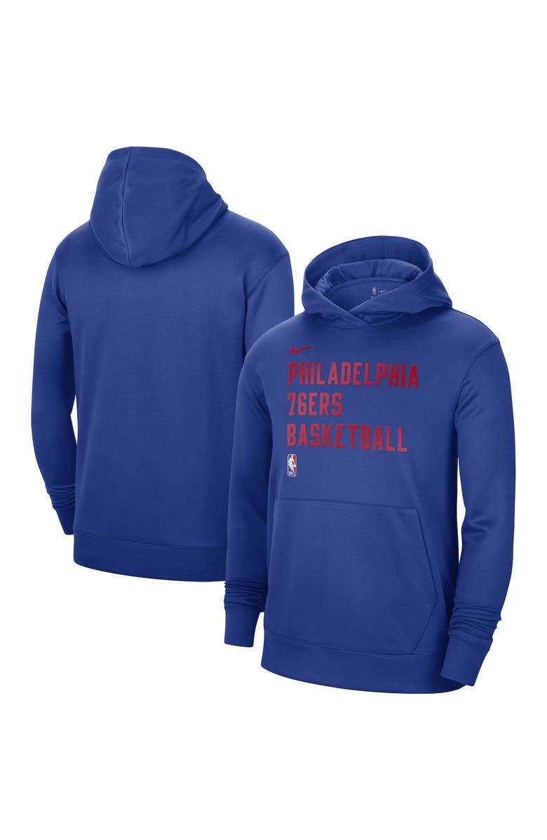 Nike Unisex Nike Royal Philadelphia 76ers 2023/24 Performance Spotlight On-Court Practice Pullover Hoodie, Main, color, Royal