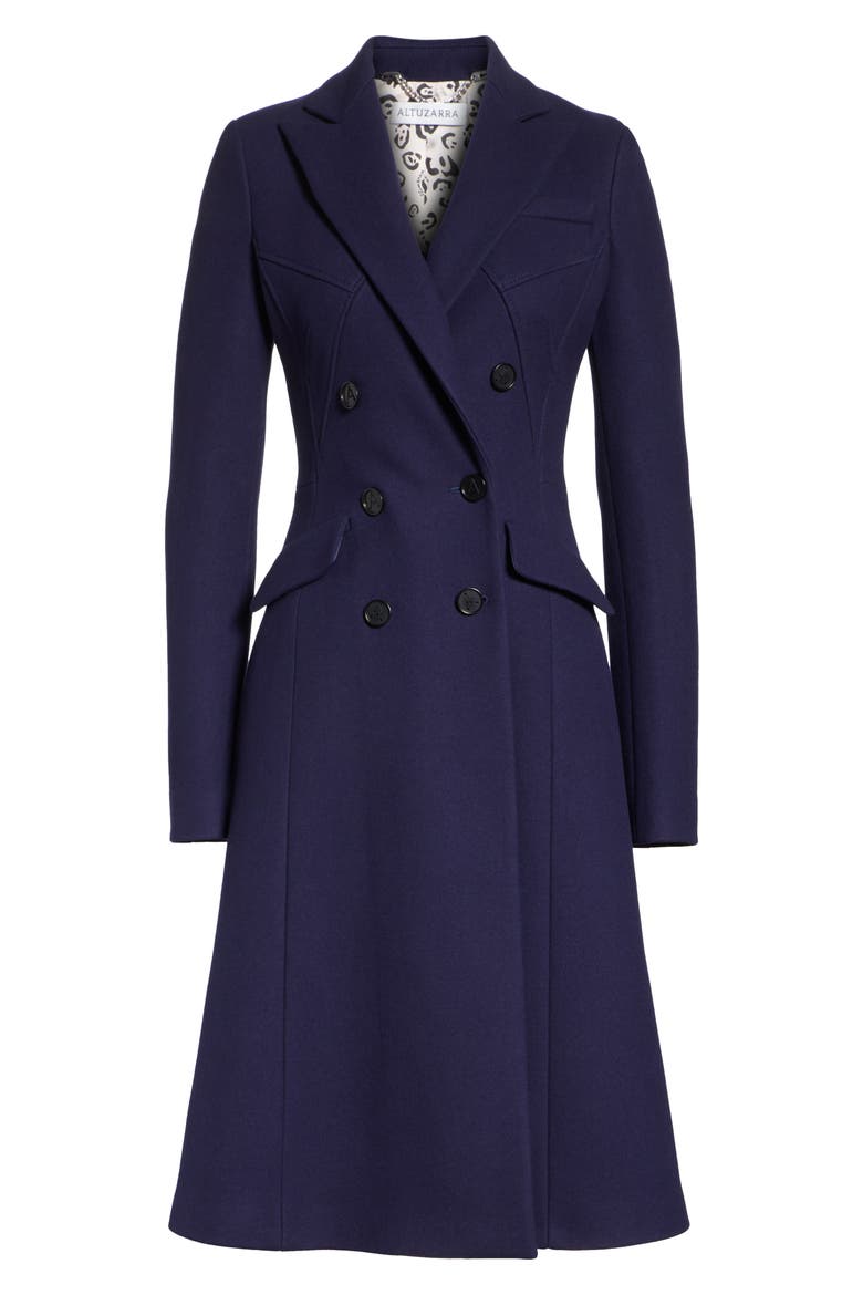 Wool Blend Double Breasted Coat, Alternate, color, BERRY BLUE