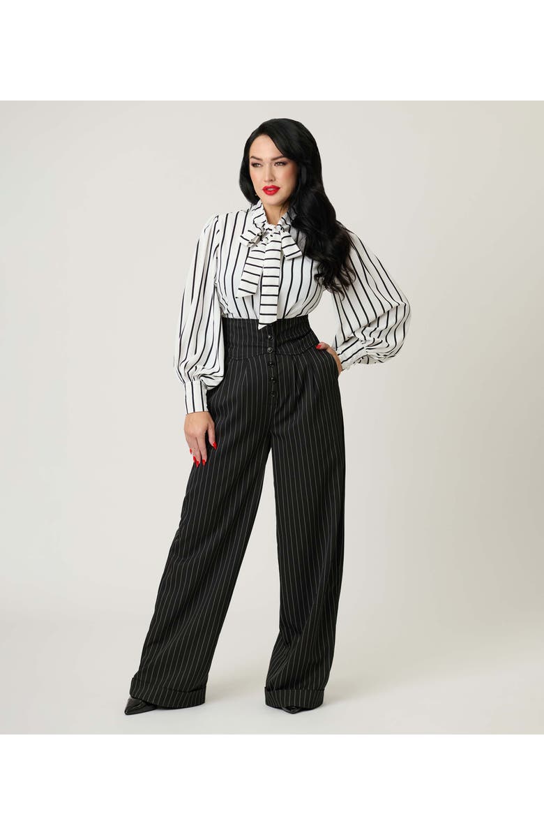 Unique Vintage High Waist Trouser, Main, color, Black Pinstripe