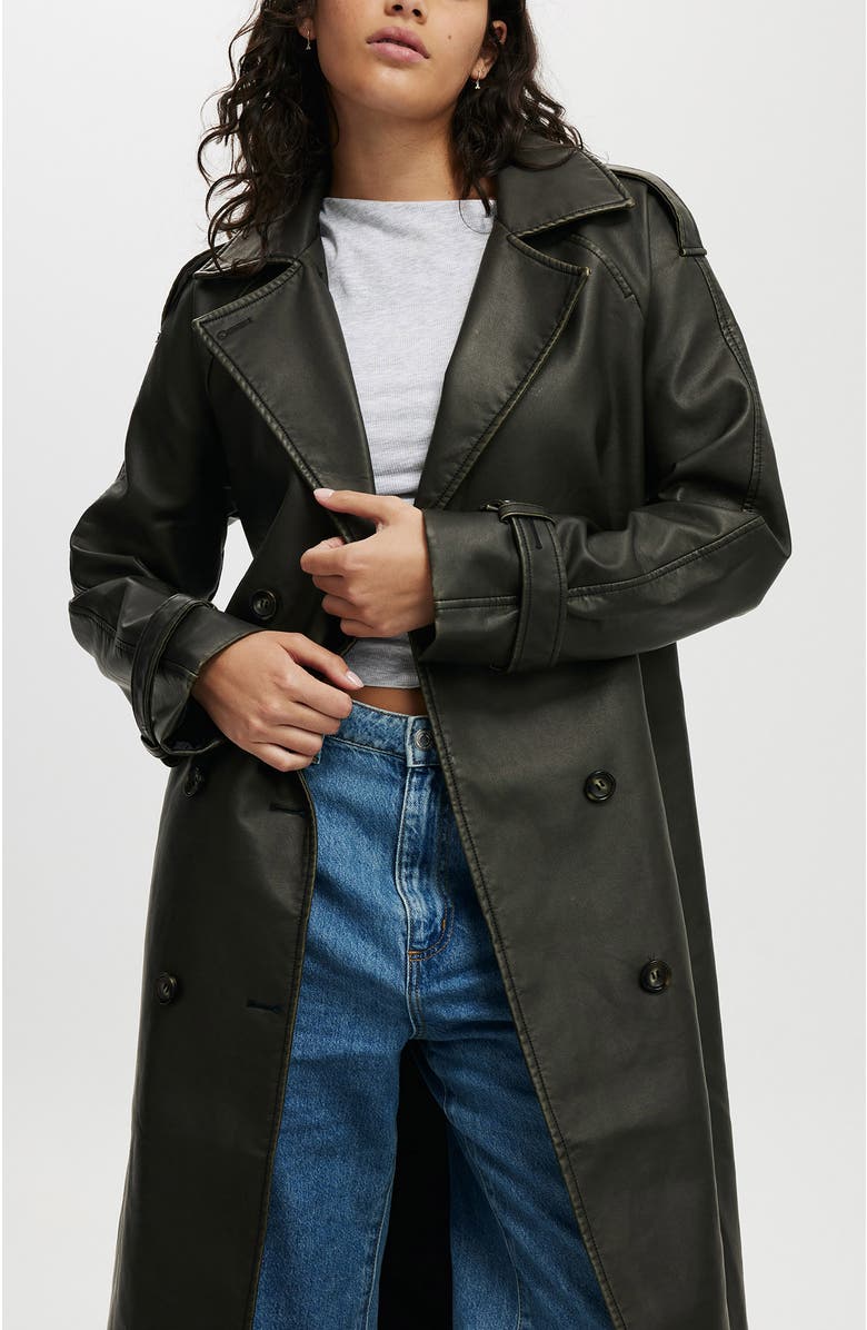 Cotton On Chicago Faux Leather Trench Coat, Alternate, color,