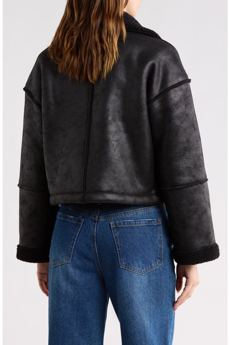 Faux Shearling Lined Moto Jacket, Alternate, color, BLACK