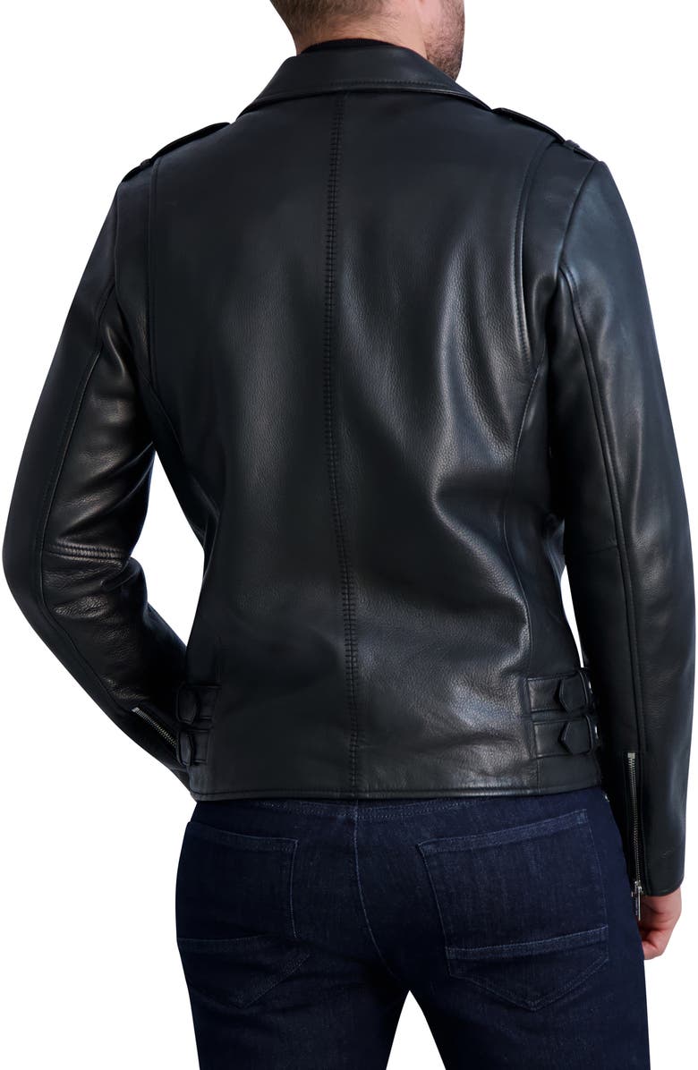 KARL LAGERFELD PARIS Asymmetric Leather Moto Jacket, Alternate, color, Black