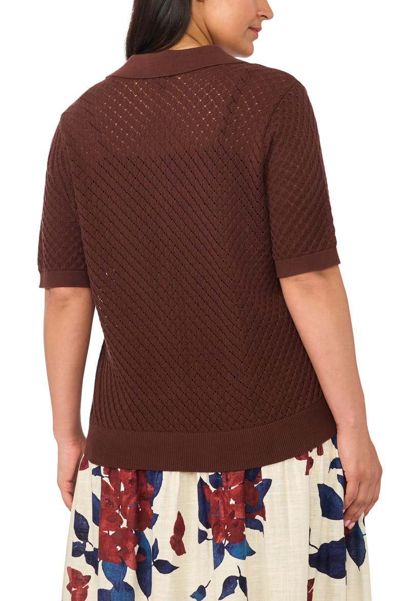 Pointelle Polo Sweater, Alternate, color, CHOCOLATE FUDGE