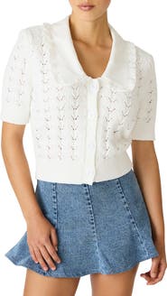 Steve Madden Gemma Ruffle Collar Pointelle Cardigan