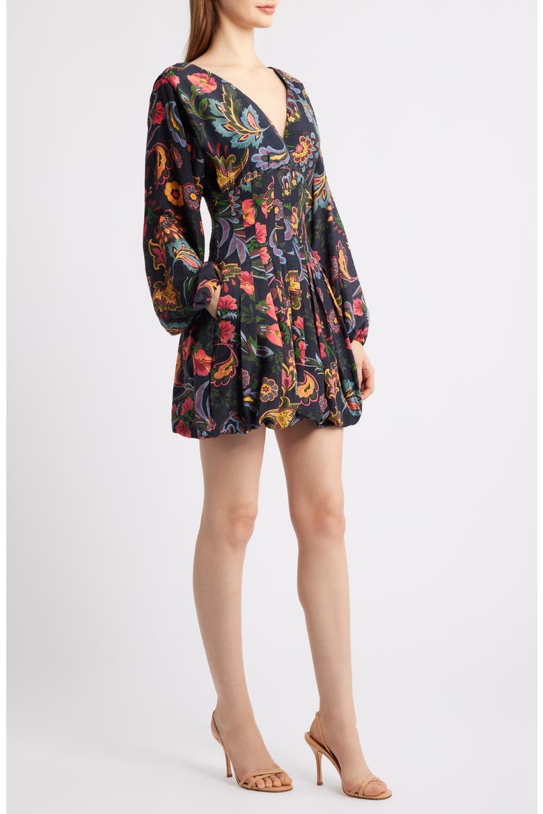 Janiero Floral Long Sleeve Bubble Hem Minidress, Alternate, color, BLACK MULTI