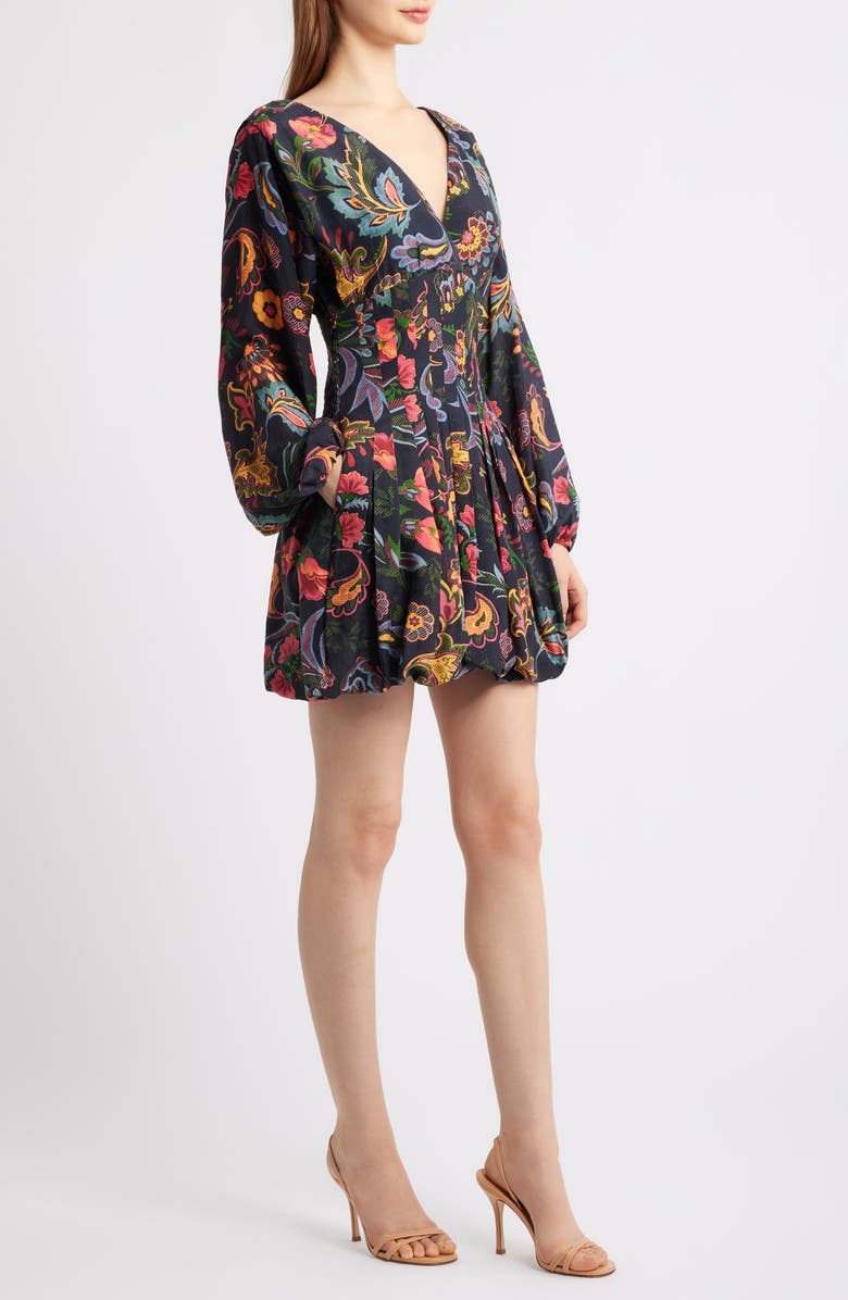 CIEBON Janiero Floral Long Sleeve Bubble Hem Minidress, Alternate, color, Black Multi