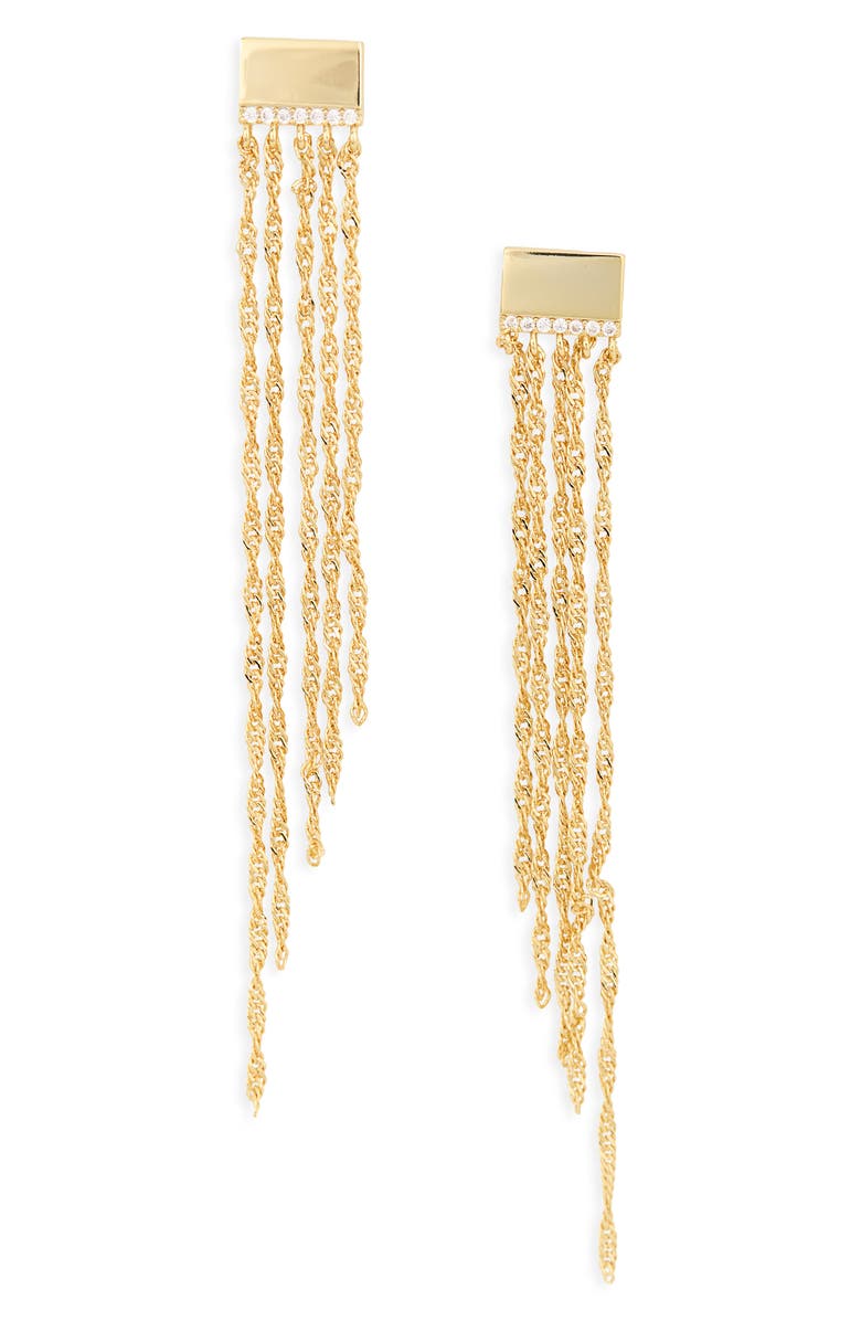 NORDSTROM RACK Shimmer Chain Fringe Drop Earrings, Main, color, Clear- Gold