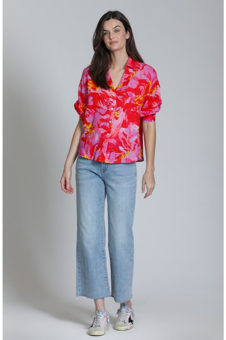 Floral Blouson Sleeve Button-Up Shirt, Alternate, color, PINK MULTI
