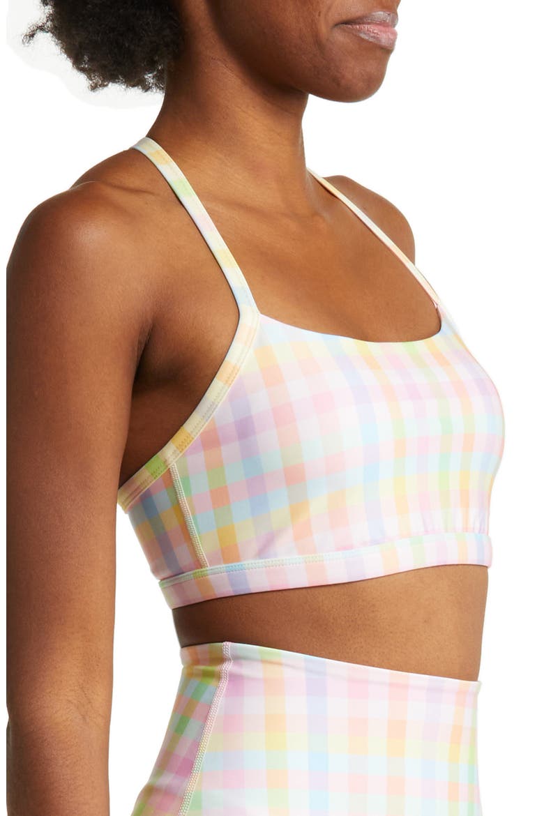 Check Racerback Sports Bra, Alternate, color, PASTEL GINGHAM