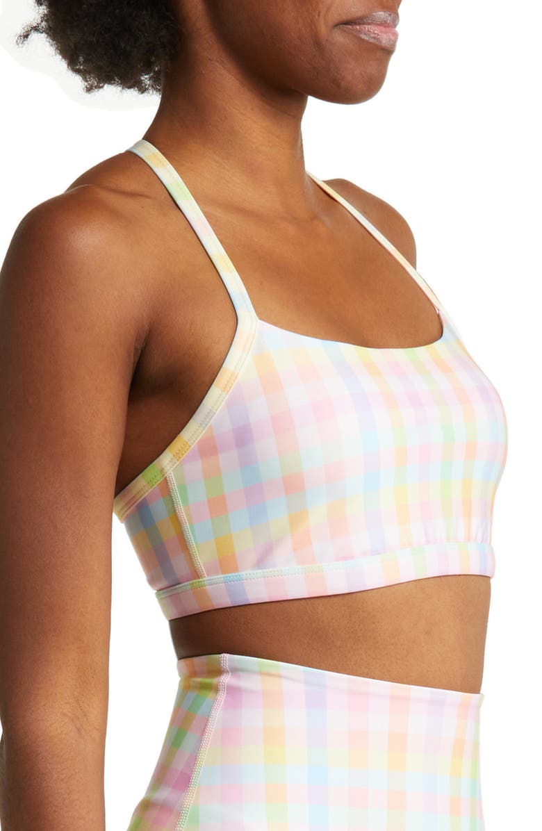 Beyond Yoga Check Racerback Sports Bra, Alternate, color, Pastel Gingham
