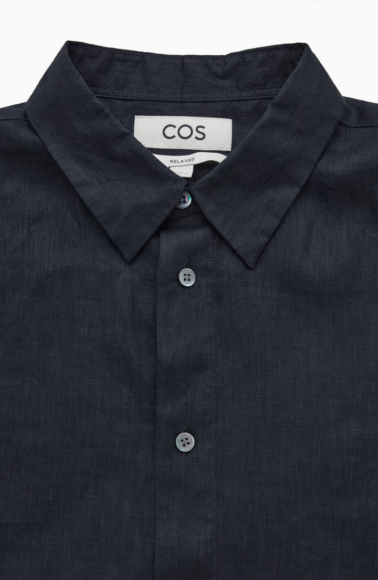 COS Curved Hem Linen Button-Up Shirt, Alternate, color, 