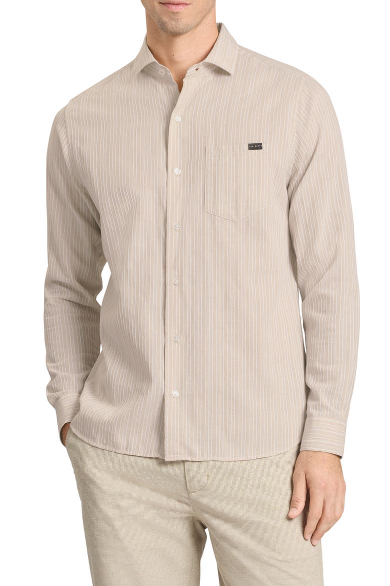 Stripe Long Sleeve Button-Up Shirt, Main, color, OXFORD TAN